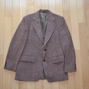 Harris Tweed Sport Coat Jacket Size  39S Salmon Brown Herringbone